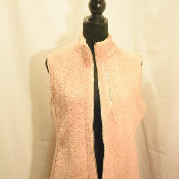Calvin Klein Plush Zipper Vest, Peach, Women's, Medium - Picture 1 of 8